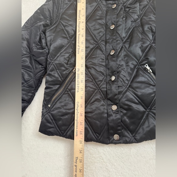 Guess Quilted Cropped Jacket Size M Black Snap Front Puffer Coat Moto ZipPockets - Picture 8 of 16